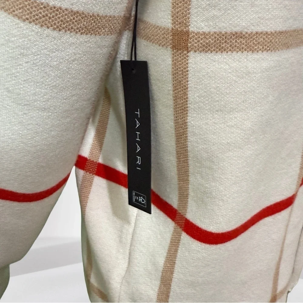Tahari Plaid Women's Sweater - Cream and Red